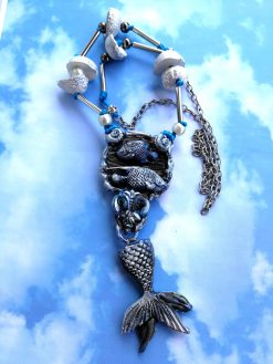 Siren Tail Jewel, Mermaid Necklace Jewelry, Statement Luxury Sculpture Fish Pendant Sea Life Chain