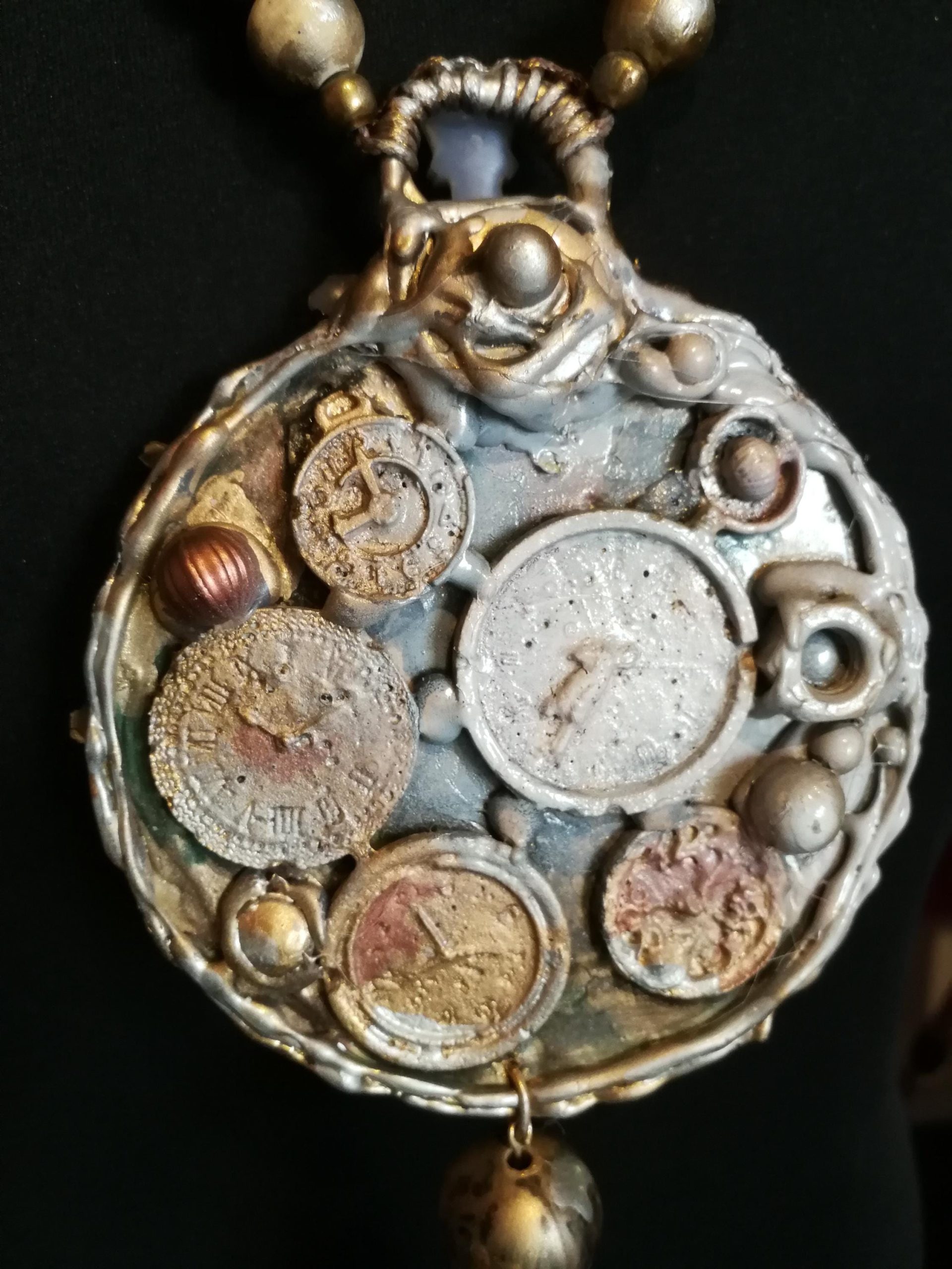 Royal Crown, Bold Chunky Necklace Brutalist Pendant, Steampunk Watch Jewelry Charm Queen and King