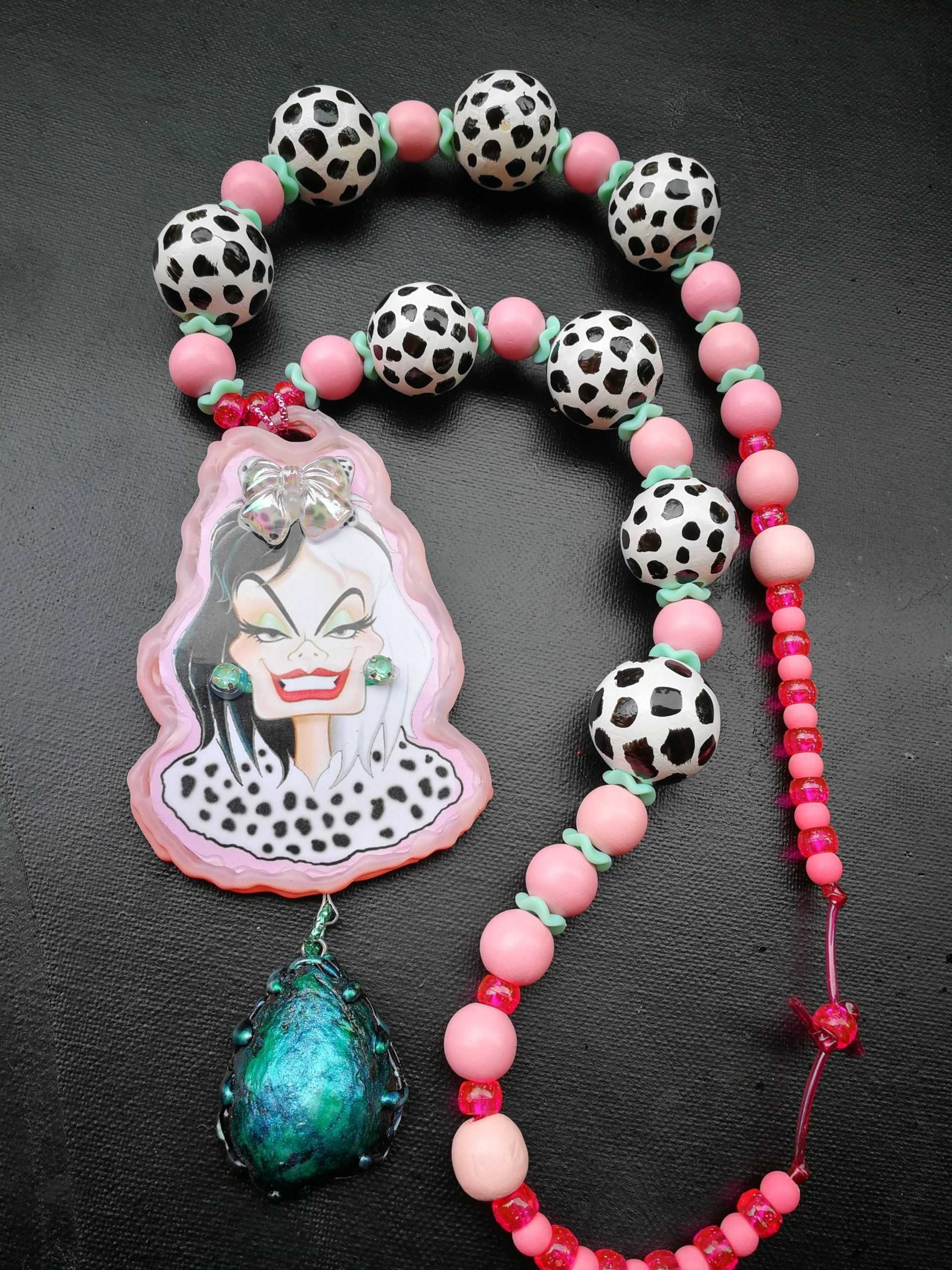 Cruella de Vil - Big Bold Chunky Necklaces, Statement Cartoon Jewelry, Hollywood Icon Whimsical Pendant