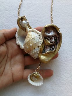 Shell Jewelry, Sea Glass Necklace Statement Pendant, Luxury Conch Charm Chain Collar Ear Pearl