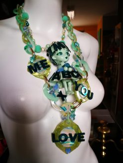 Statement Jewelry, Alphabet Anime Doll Assemblage Necklace, Layered Lariat Jewellery, Bold Chunky Letter Pendant