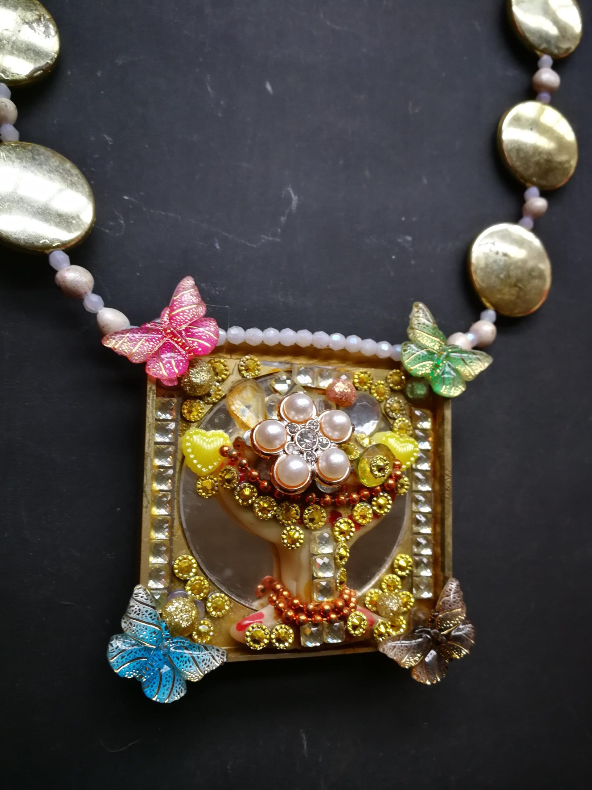 Tree of Life Necklace, Butterfly Yggdrasil Charm, Liberty Belle Epoque Jewelry, Mirror Sculpture Pendant