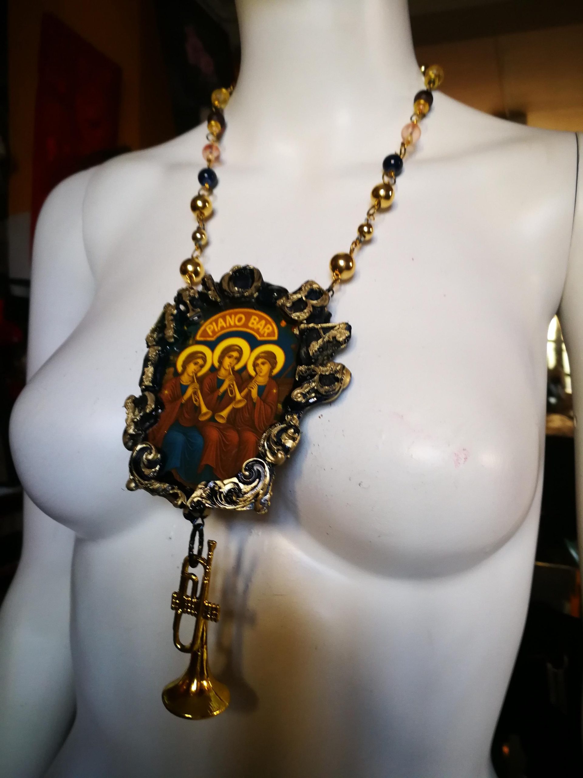 Holy Pop Pendant, Oddities and Curiosities Jewelry Religious Baroque, Icon Necklace Ironic Musical Angel