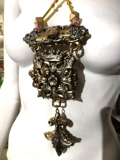 Venetian Mask Pendant, Sculptural Baroque Theatre Charm, Rococo Statement Massive Costume Jewelry OOAK Luxury