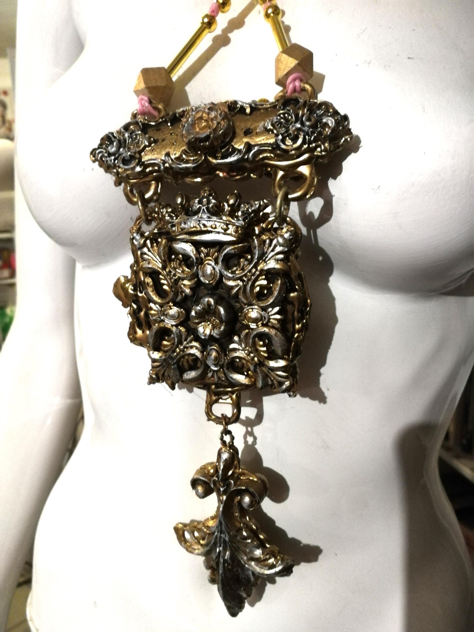 Venetian Mask Pendant, Sculptural Baroque Theatre Charm, Rococo Statement Massive Costume Jewelry OOAK Luxury