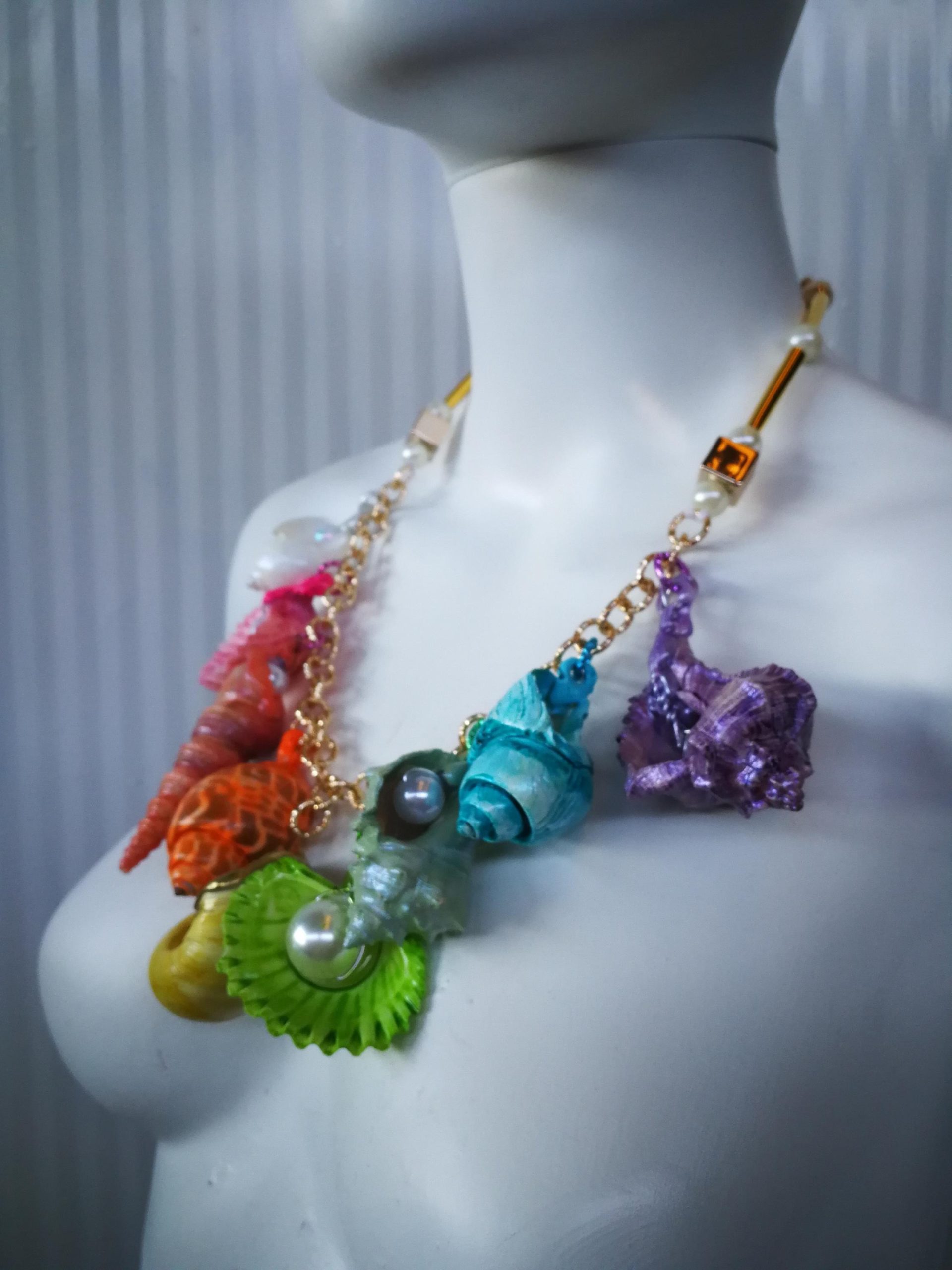 Puka Shell Necklace, Maximalist Design Handmade Painted Natural Seashell Conch Jewelry Rainbow Abalone Multicolored