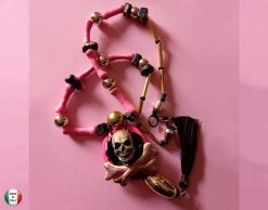Mexican Necklace, Ethnic Glamour Whimsical Skull & Bones Pendant, Boho Quirky Oddities Jewelry Charm