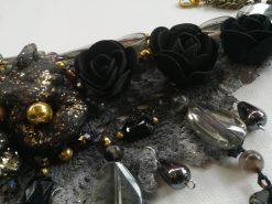 Marie Antoniette Choker, Embroidered Macrame Lace Jewelry, Locket Medallion Statement Necklace Collar Black Roses