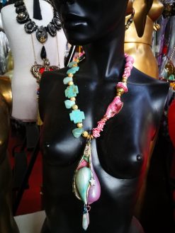 Turquoise Jewelry Gemstone, Puka Shell Luxury Necklace, Nautilus Pendant Seashell Natural Sea Conch & Cowrie