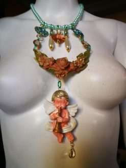 Guardian Angel, Religious Baroque Winged Archangel Pendant, Necklace Jewelry Flower Charm Celestial Cherubim Seraphim