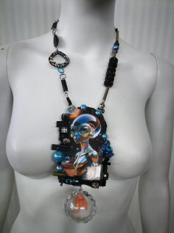 Futuristic Necklace Alien, Avant-garde UFO Jewelry, Area 51 Extraterrestrial E.T Designer Pendant Charm