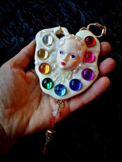 Belle Epoque Jewelry, Art Deco Nouveau Doll Head Sculpture Pendant, Painter Artist Palette Necklace