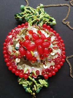 Passion Fruit Necklace, Hand Embroidered Jewelry, Luxury Pendant Pearl Charm, Chain Amulet Collar Jewelry