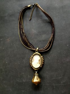 Cameo Necklace Portrait, Antique Vintage Style Pendant, Art Nouveau Luxury Jewellery Charm Medallion Jewelry