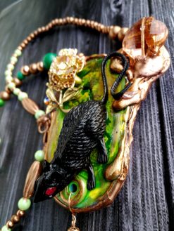 Statement Necklace, Animal Nature Pendant Collar, Liberty Jewelry Collier Copper Crystal, Mouse Pearl Gemtones