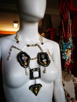 Baroque Necklace, Roman Statue Fine Jewelry, Sculptural & Enamel Rococo Pendant Luxury Filigree Golden Charm