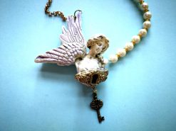 Guardian Angel Pendant, Statement Necklace Jewelry, Baroque Celestial Cherubim Seraphim, Pearl Charm Antique Statue