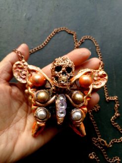 Luna Moth Necklace, Jewelry Love Never Fails, Lunar Butterfly Sugar Skull, Gothic Jewel Necklace Elegant Pendant