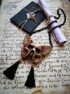 Sugar Skull Butterfly Necklace, Statement Luna Moth Gothic Tassel Bib, Macabre Jewelry Luxury Oddities