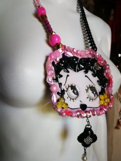 Large Betty Boop Pendant with Black Chain , Whimsical Femme Fatale Jewelry Hollywood Icon Necklace