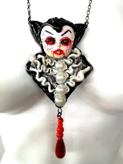 Bat Vampire Doll Pendant, Dracula Transilvania Gothic Jewel, Locket Medallion Charm, Jewelry Sculpture Necklace