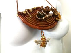 Queen Bee Necklace, Luxury Jewelry Baroque Flower, Gold Bumble Honey Nest Pendant Insect Charm