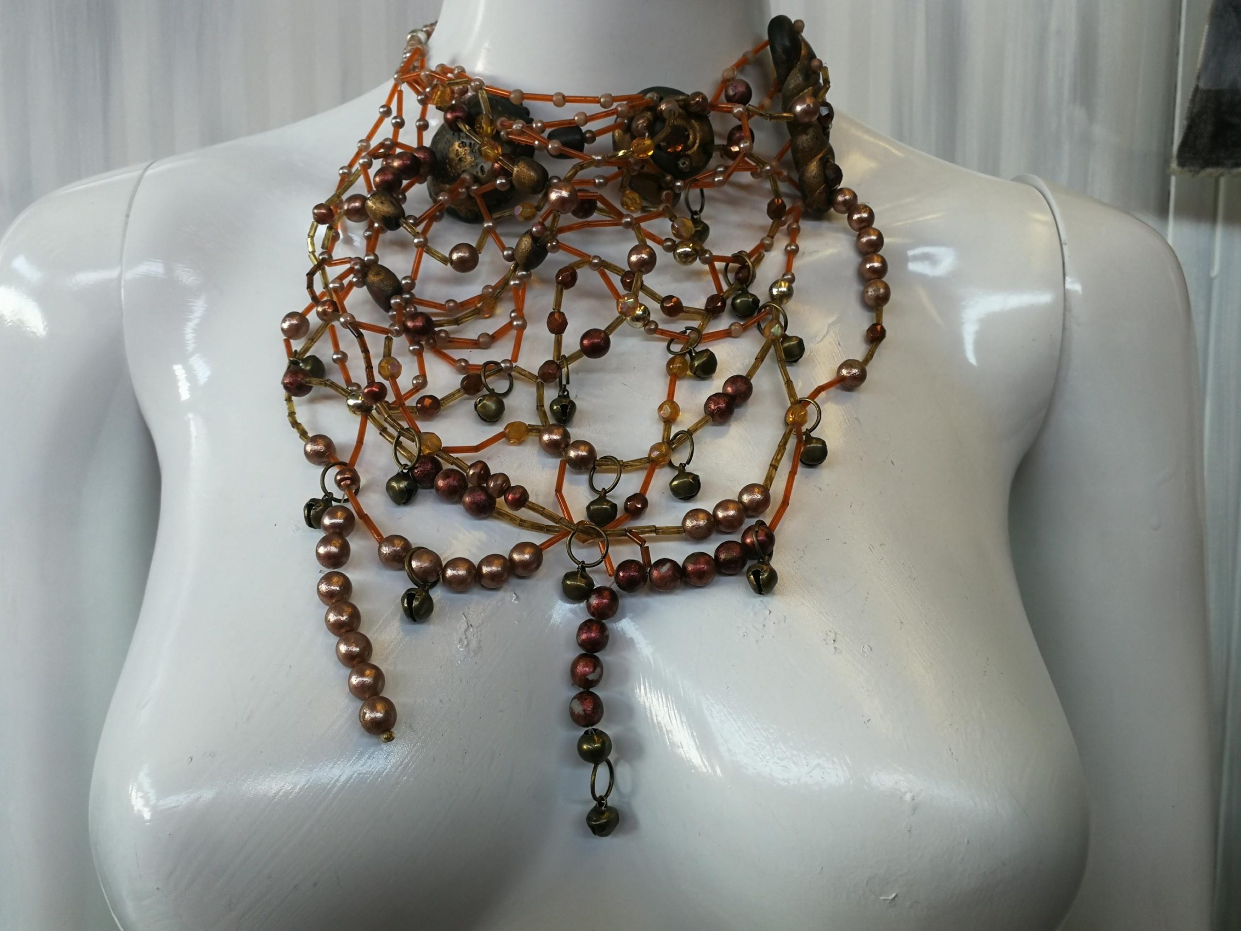 Handmade Lace Choker, Copper Pearl Bib Necklace, Marie Antoinette Jewelry