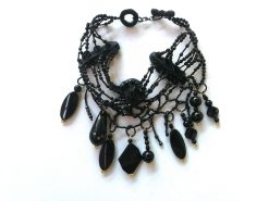 Gothic Beaded Choker, Embroidered Jewelry Bib, Victorian Necklace