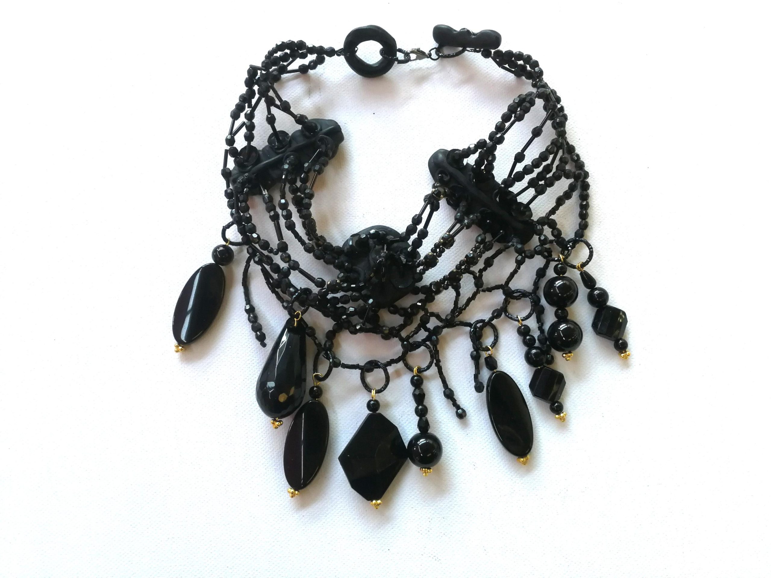 Gothic Beaded Choker, Embroidered Jewelry Bib, Victorian Necklace