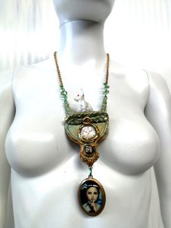 Alice in Wonderland Necklace, White Rabbit, Mad Hatter, Handmade Pendant