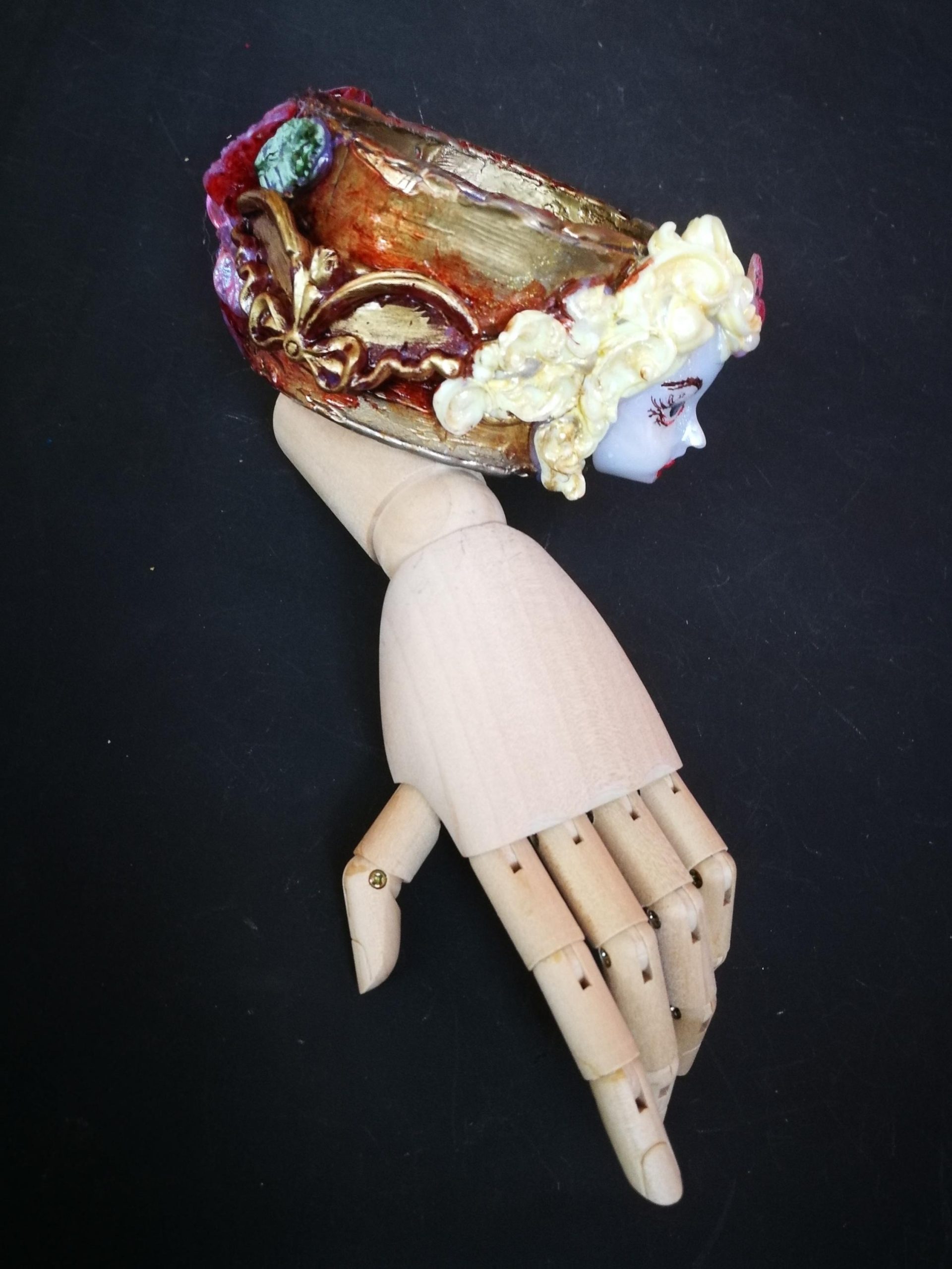 Flower Bracelet, Cuff Female Bangle Sculptural Doll Head Jewelry, Statement Luxury Brand Butterfly Baroque