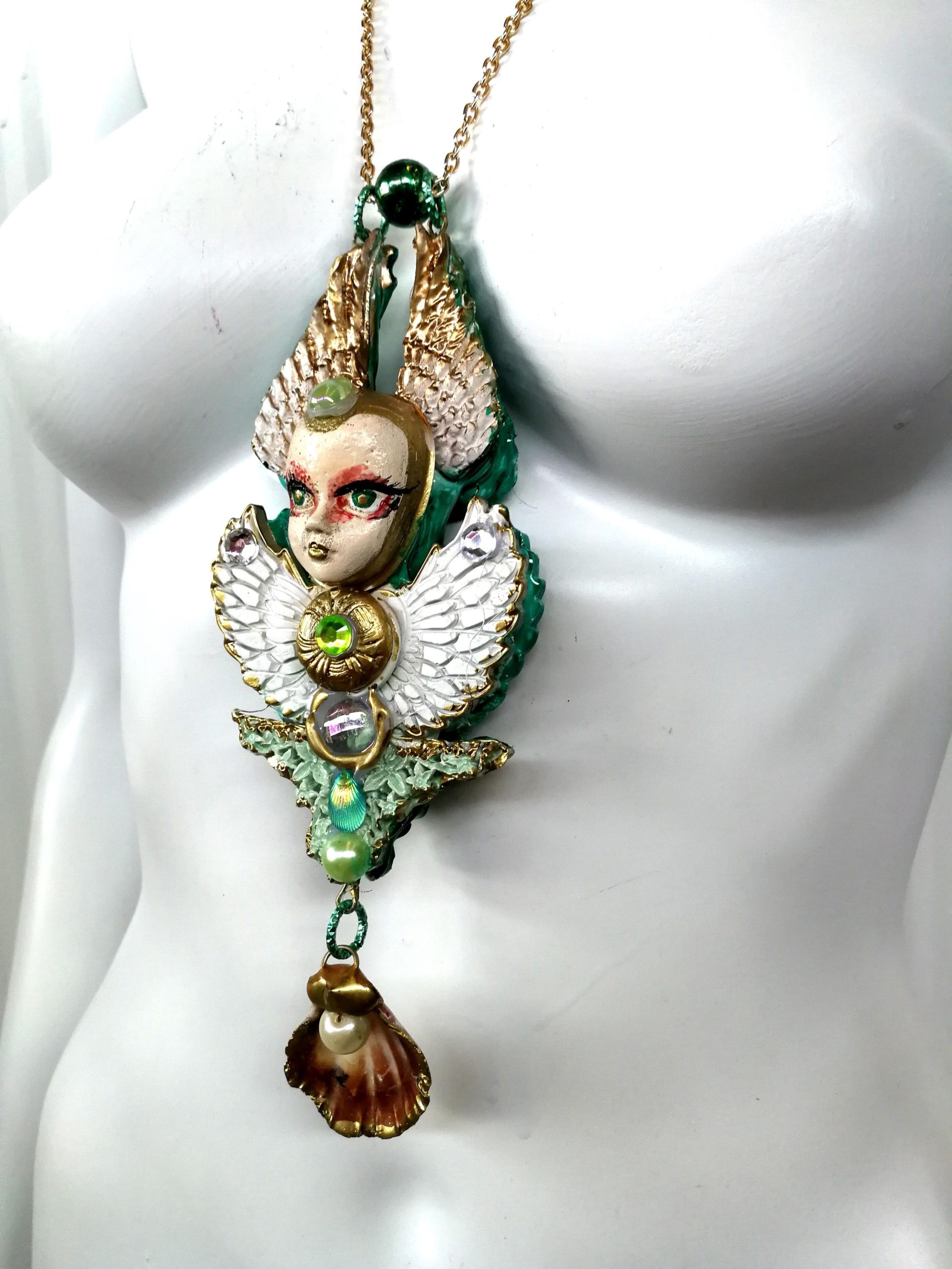 Art Deco Doll Head Pendant, Belle Epoque Necklace Charm