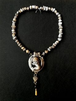 Handmade Sleeping Mermaid Pendant Necklace, Chunky Beaded Jewelry