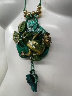 Witch Familiar Frog Necklace, Polymer Clay Amulet, Spirit Guide Jewelry