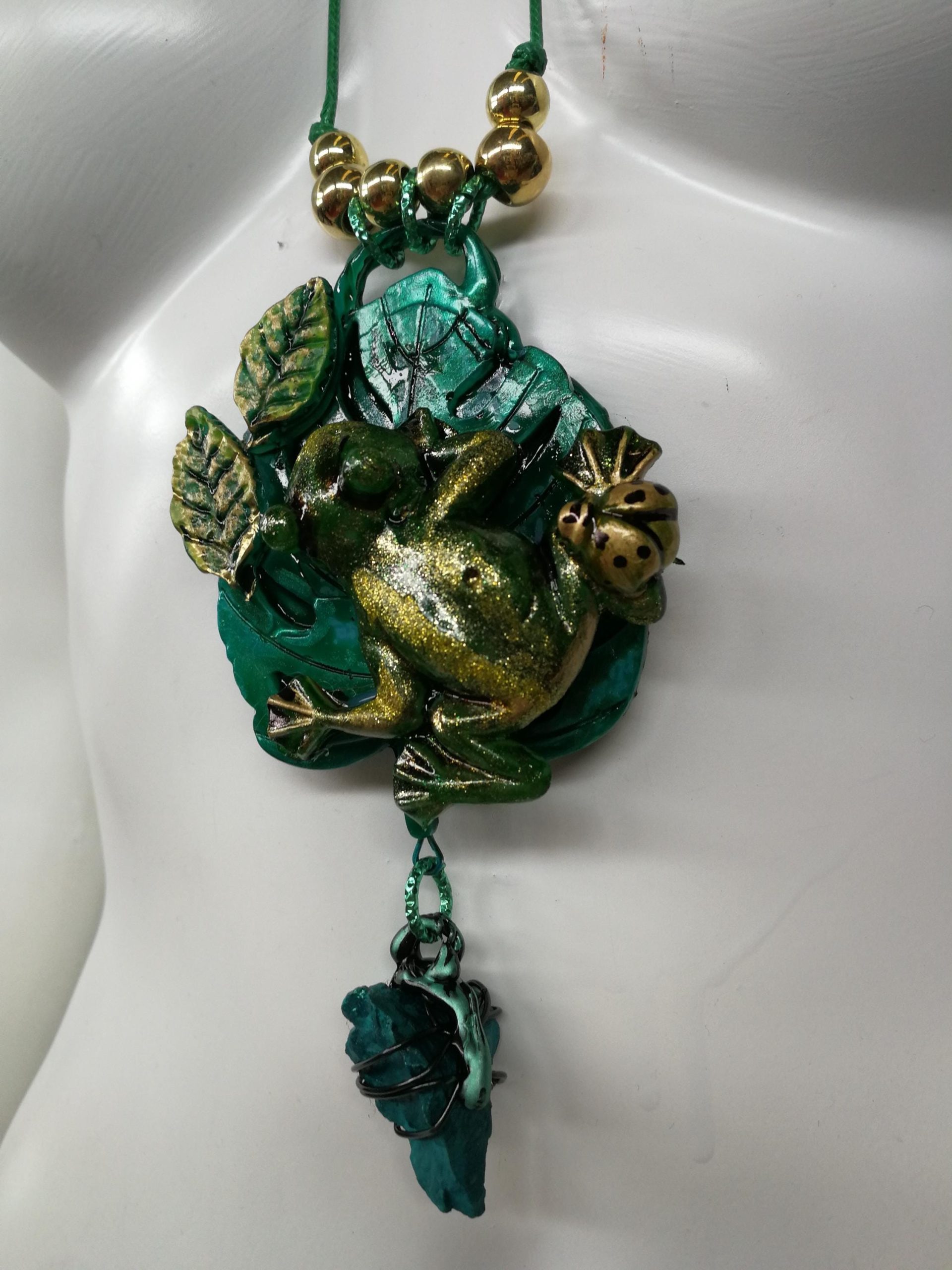 Witch Familiar Frog Necklace, Polymer Clay Amulet, Spirit Guide Jewelry