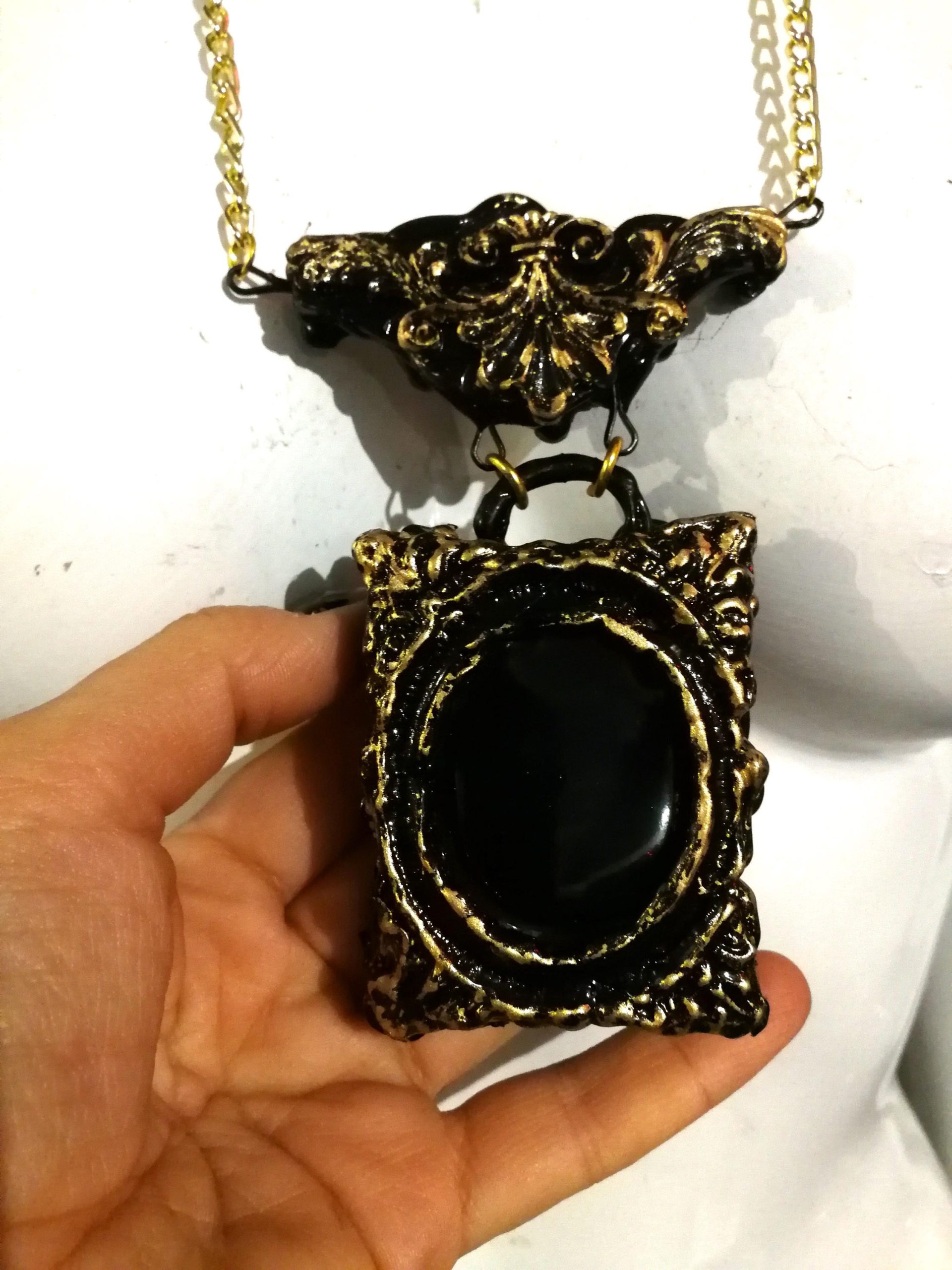 Snow White Witch Mirror Necklace, Gothic Victorian Locket, Handmade in Italy