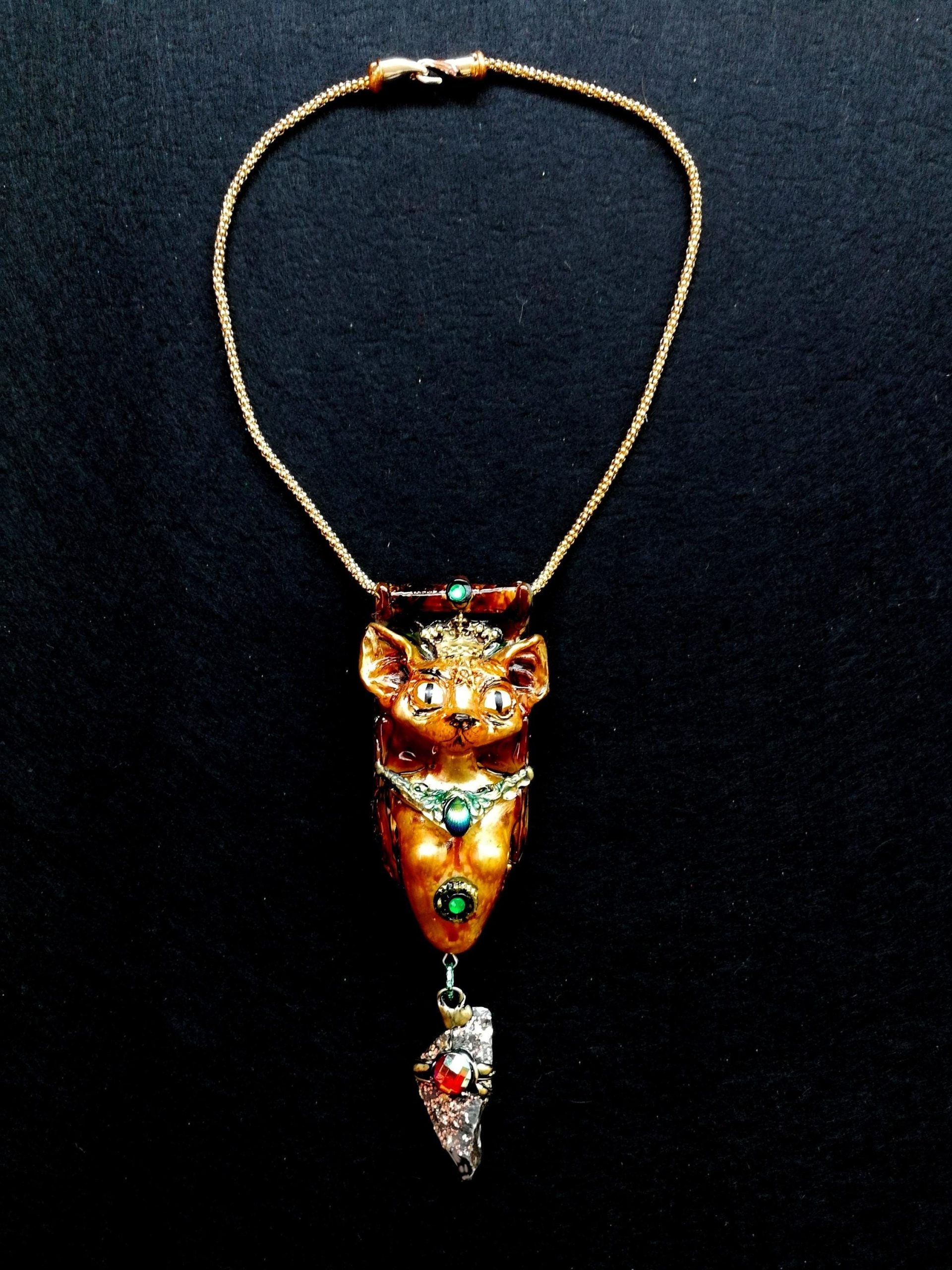 Handmade Bastet Cat Pendant, Belle Epoque Egyptian Revival Jewelry