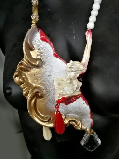 Dramatic Jewelry Baroque Luxury Bib Pendant, Sculptural Antique Statue Charm Crystal & Pearl Statement Necklace
