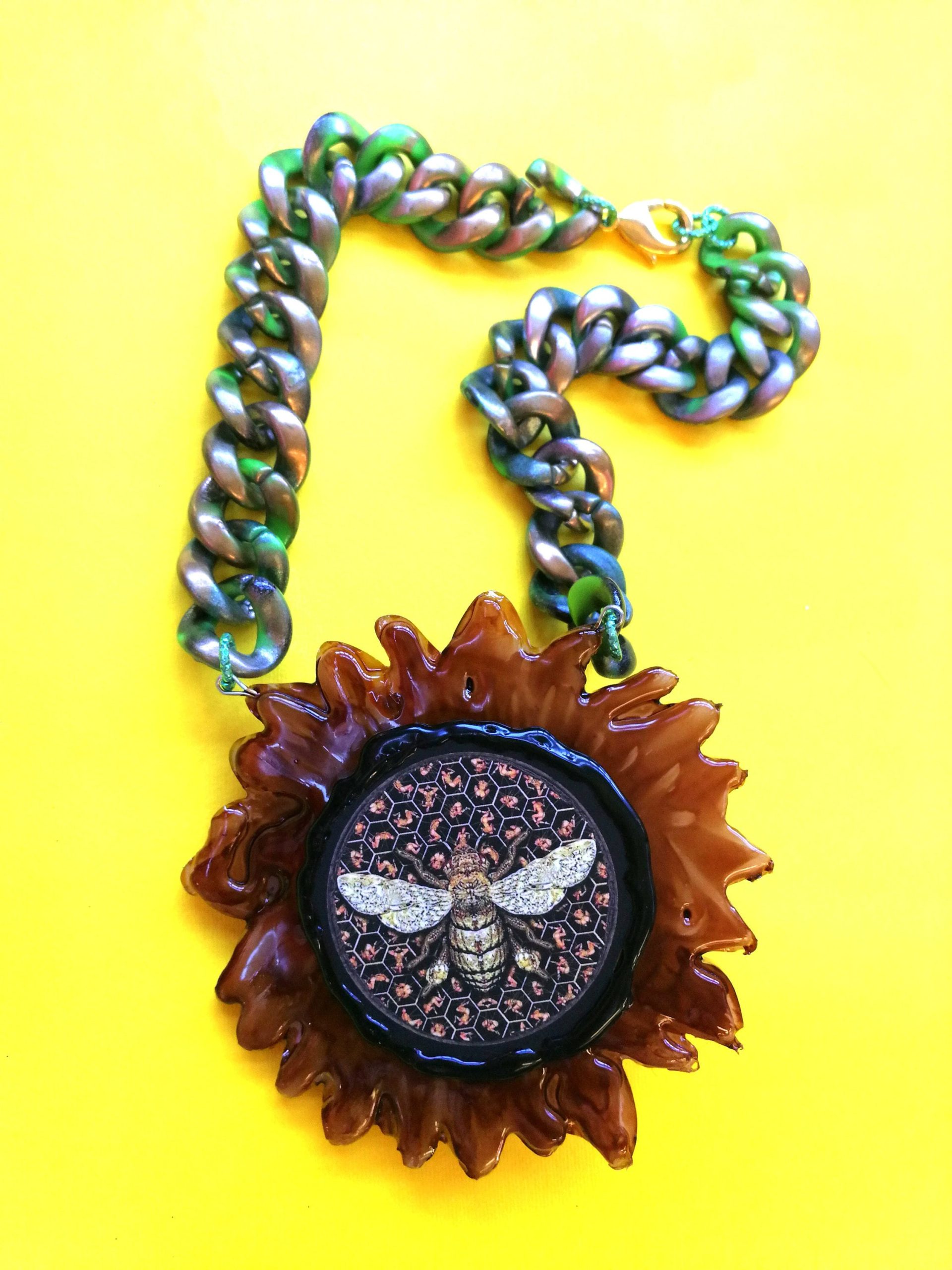 Sunflower Necklace and Bracelet Daisy Pendant, Floral Suit Set Jewelry, Sun Flower Brutalist Modernist