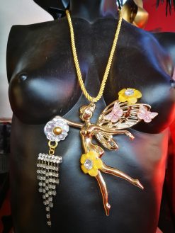 Fairy Wings Jewelry, Fairies Tale Golden Ballerina Butterfly Doll Pendant, Ballet Dance Figure Necklace