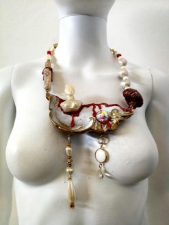 Brutalist Bib Necklace, Asymmetrical Statue, Brain Charm, Handmade Couture