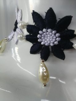 Bride Jewelry Set, Macrame Earrings Choker Embroidered, Pearl Wedding Accessories, Crochet Lace Flower Necklace