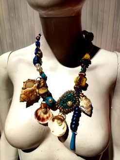Puka Shell Necklace, Maximalist Design Luxury Statement Charm, Natural Seashell Conch Abalone & Ceramic Jewelry