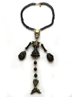 Macabre Jewelry Dark Necklace, Skull Skeleton Pendant, Gothic Punk Jewellery, Creepy Hauted Siren Mermaid