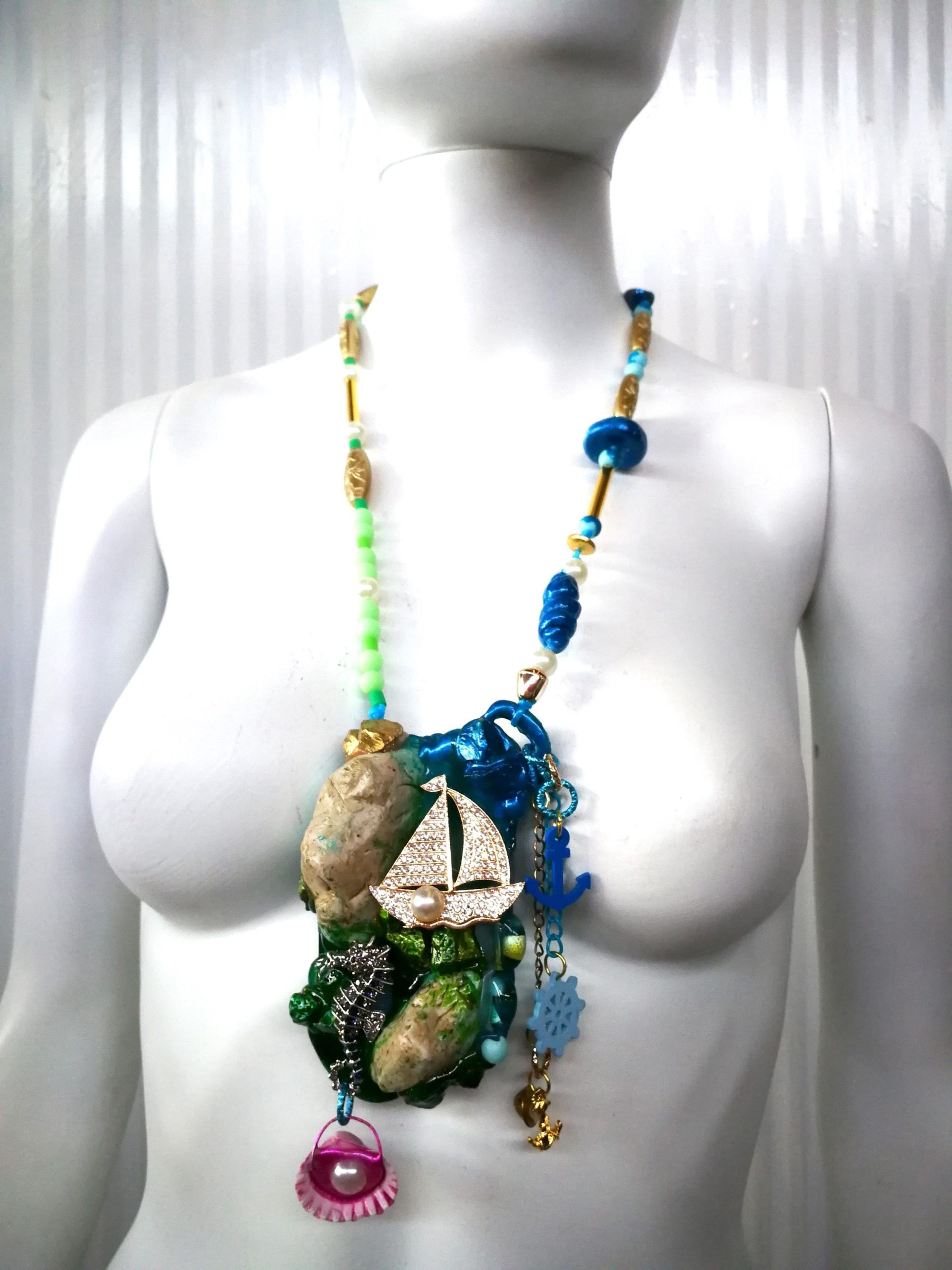 Shell Necklace, Statement Charm Pendant, Seashell Mermaid Jewelry, Sculpture Pendant, Luxury Cruise Ship Marine
