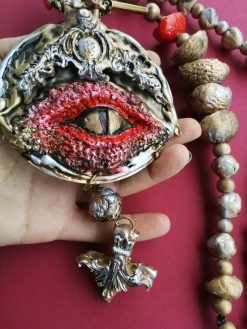 Dragon Eye Pendant, Royal Crown Gothic Jewelry Locket Medallion Charm Sculpture Statement Aristocratic Necklace