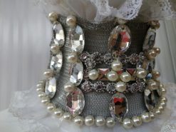 Marie Antoniette Choker, Embroidered Macrame Lace Jewelry, Silver Cameo Medallion Crystal Necklace Bib Collar