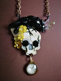 Victorian Gothic Jewelry, Baroque Statement Pendant Memento Mori, Skull Crowned Crow Black Raven Necklace
