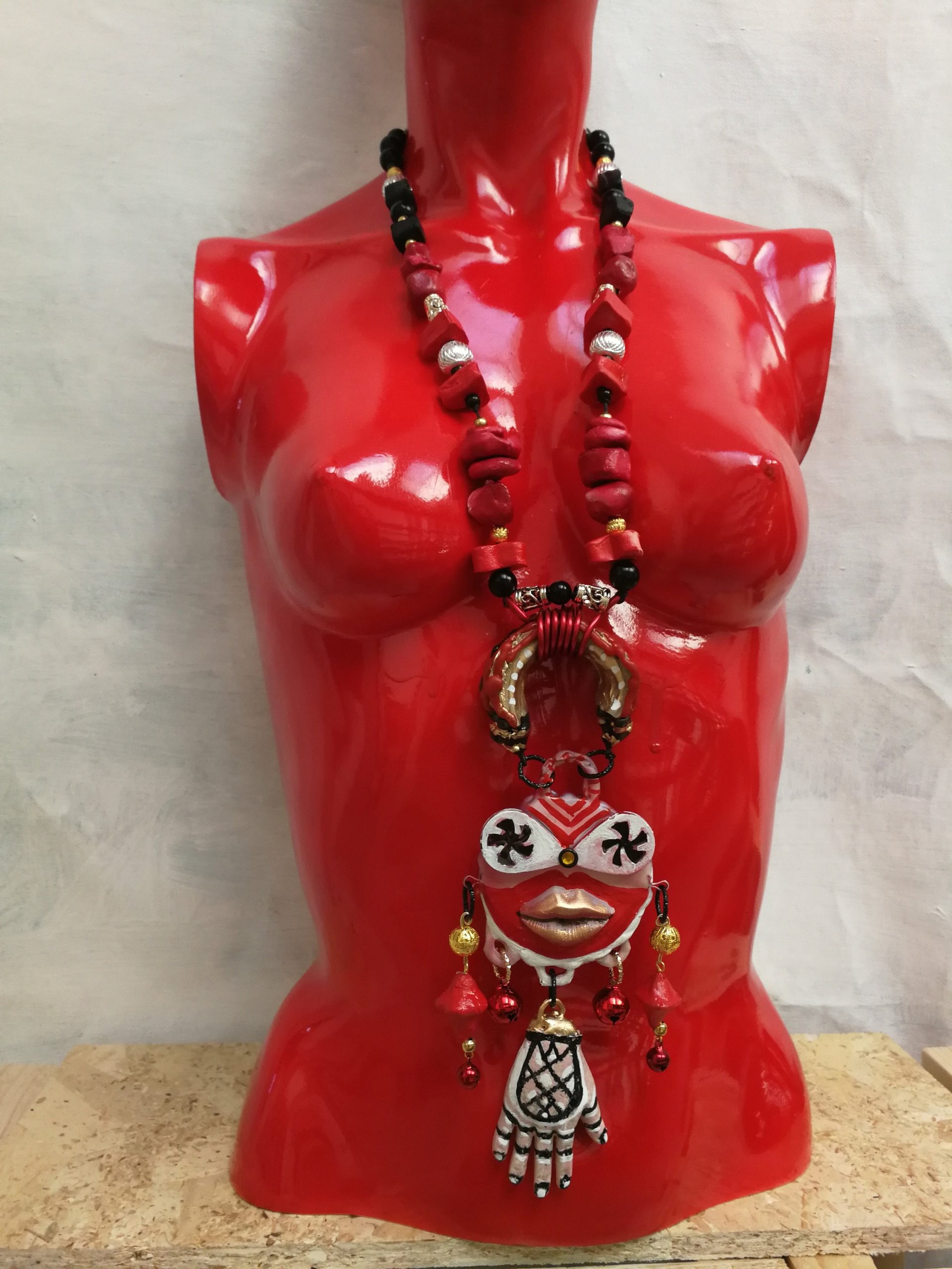 Tribal Jewelry Ainu Tribe, Japanese Folk Chunky Pendant, Helping Hand Statement Necklace Charm Maximalist