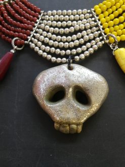 Mexican Jewelry, Ethnic Glamour Necklace, Whimsical Skull Pendant, Luxury Boho Charm Tribal Horn Gemstone